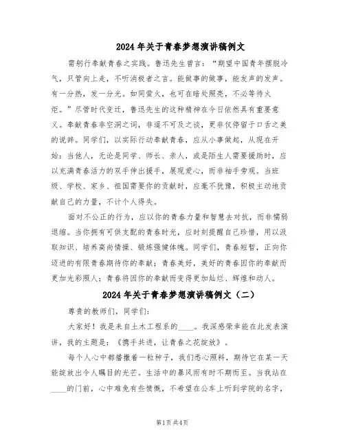 2024年关于青春梦想演讲稿例文（3篇）