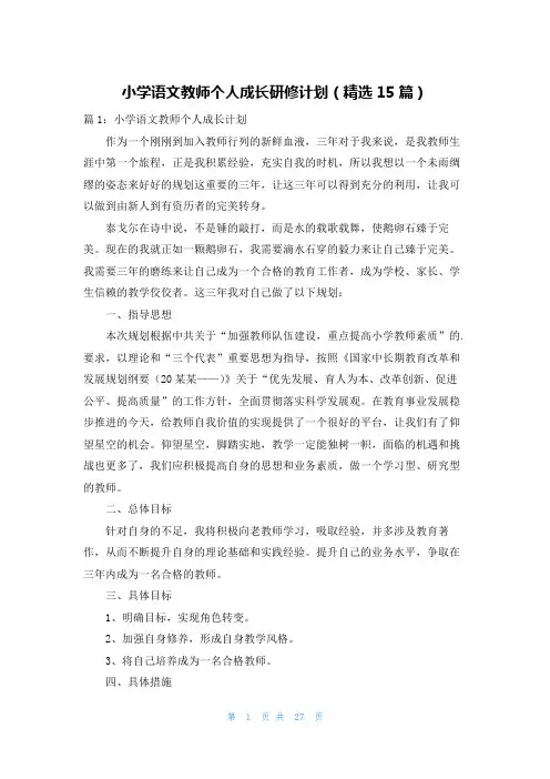 小学语文教师个人成长研修计划(精选15篇)