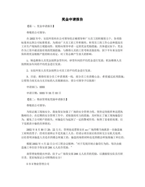 奖金申请报告