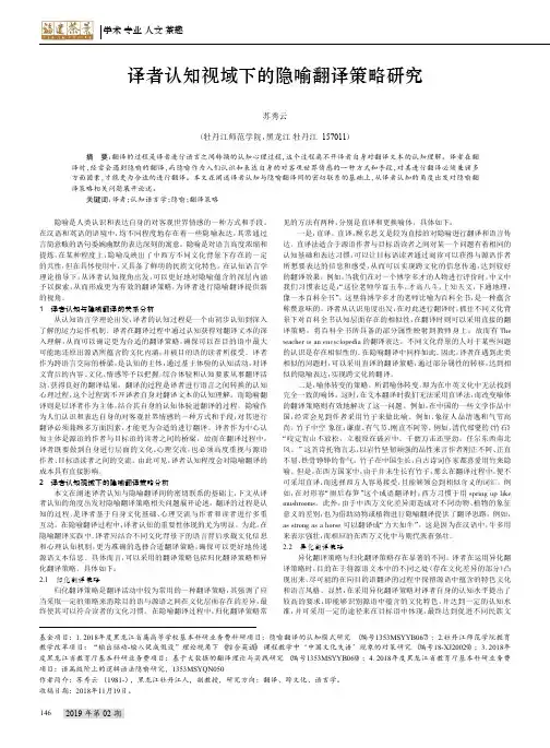 译者认知视域下的隐喻翻译策略研究