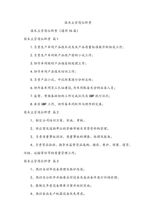 技术主管岗位职责