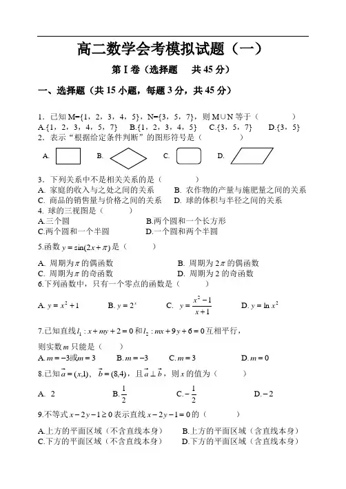 最新-2018年学业水平测试高二会考数学模拟试题(1) 精品