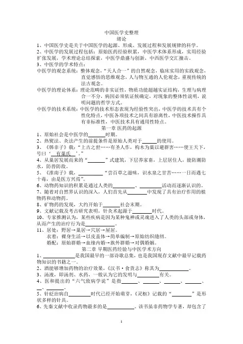 中国医学史整理填空