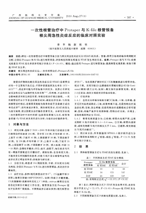 一次性根管治疗中Protaper与K-file根管预备根尖周急性炎症反应的临床对照实验
