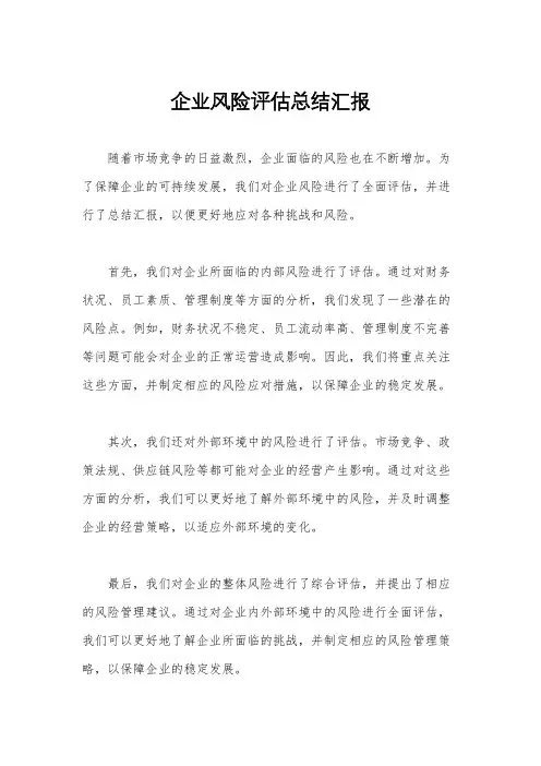 企业风险评估总结汇报