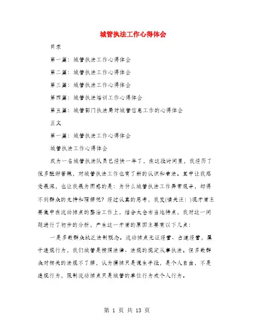 城管执法工作心得体会(多篇范文)