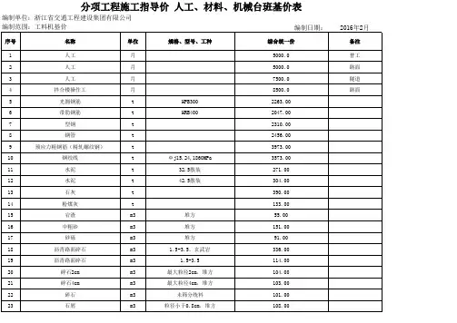 人工、材料、机械台班单价汇总表(工料机)