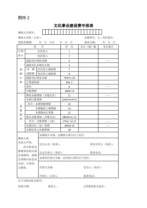 文化建设事业费申报表