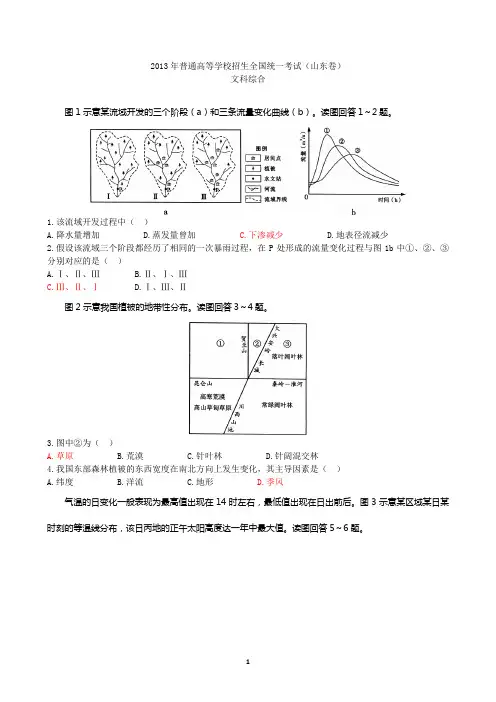 高考地理试卷扫描：2013山东卷