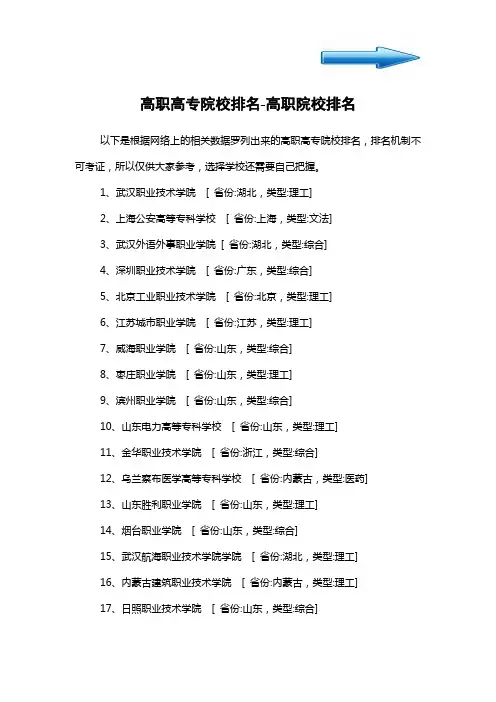 高职高专排名-高职院校排名