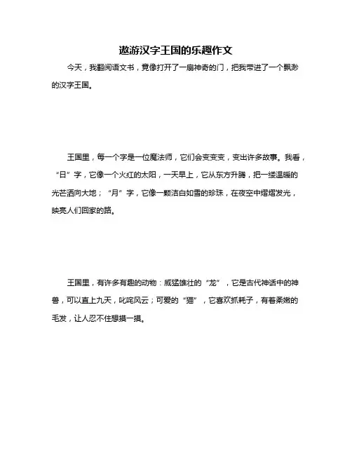遨游汉字王国的乐趣作文