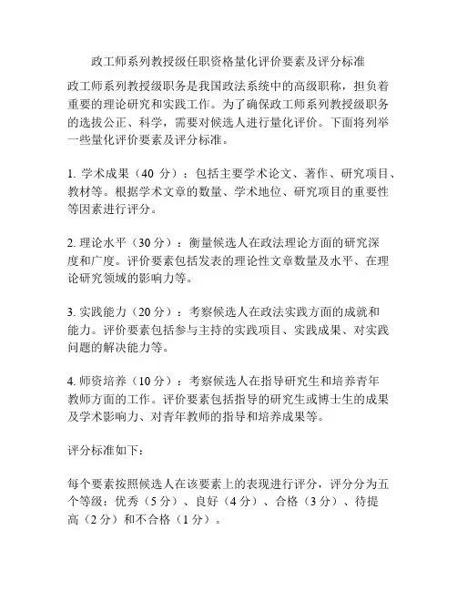政工师系列教授级任职资格量化评价要素及评分标准