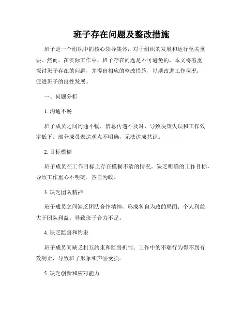 班子存在问题及整改措施
