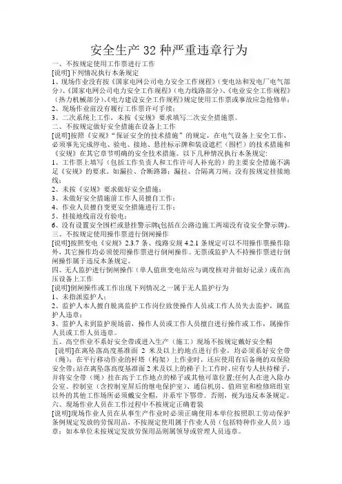 安全生产32种严重违章行为