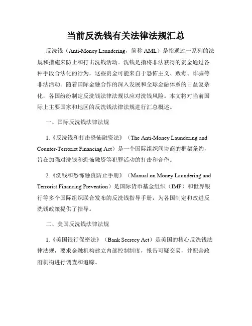 当前反洗钱有关法律法规汇总
