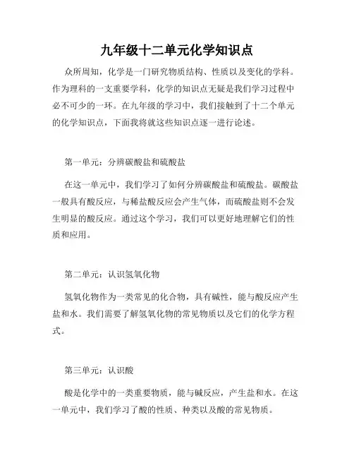 九年级十二单元化学知识点