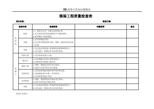 现场工程质量检查表(模版一)