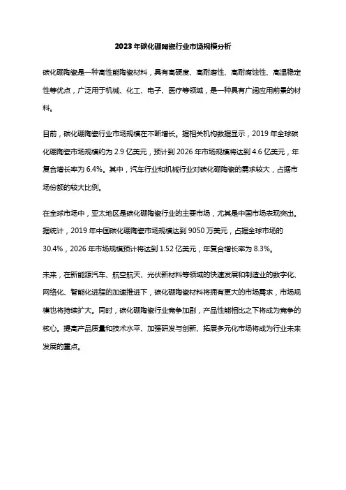2023年碳化硼陶瓷行业市场规模分析