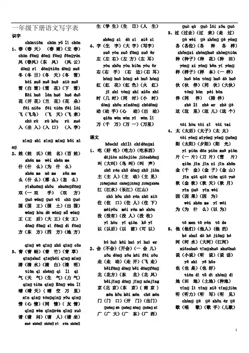 新部编版一年级语文下册带拼音写字词表.doc