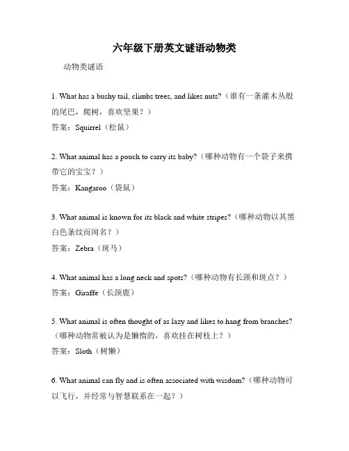 六年级下册英文谜语动物类