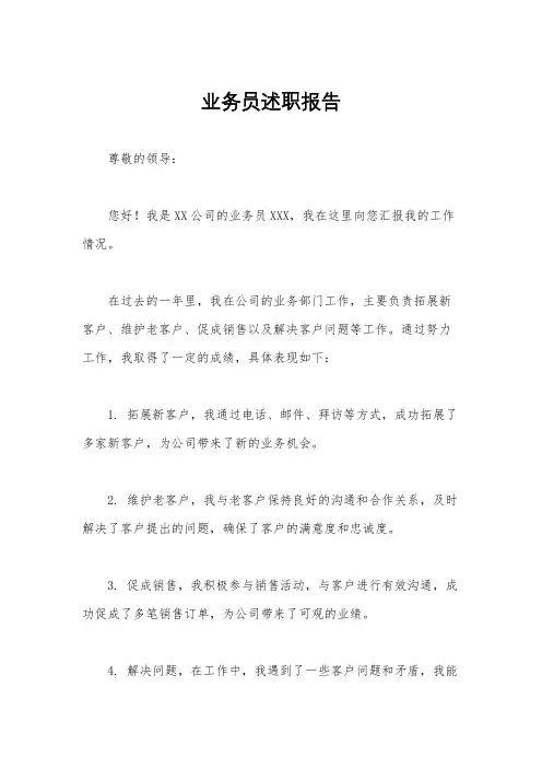 业务员述职报告