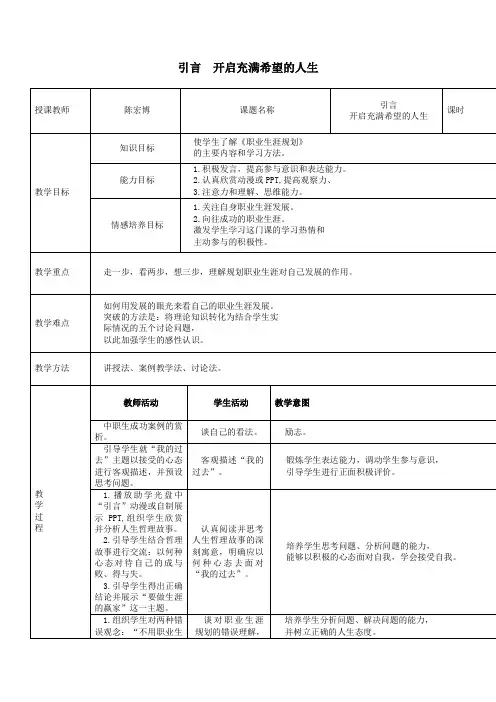 引言  开启充满希望的人生