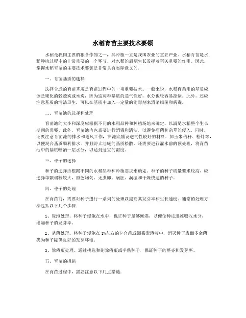 水稻育苗主要技术要领