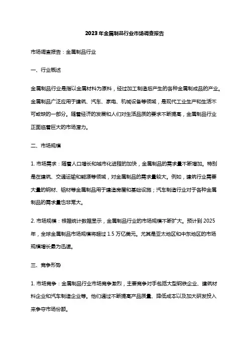 2023年金属制品行业市场调查报告