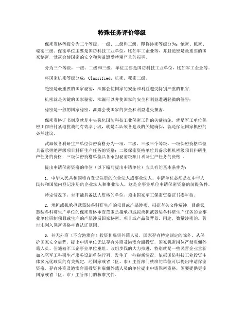 特殊任务评价等级