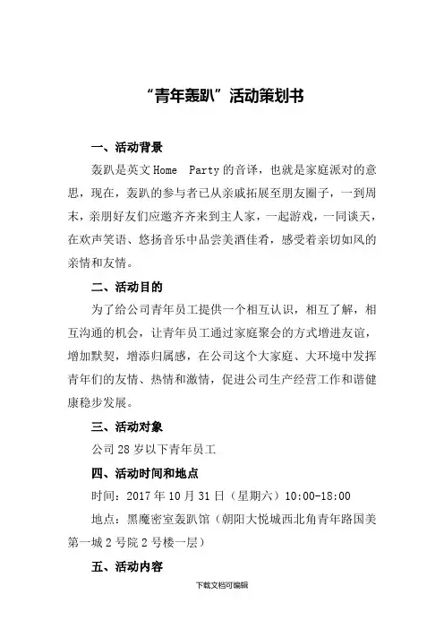 “青年home party”活动策划书