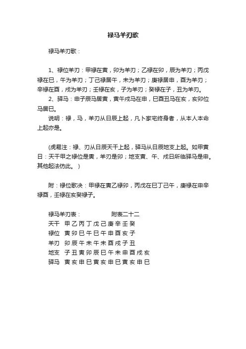 禄马羊刃歌