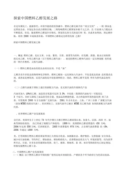 探索中国燃料乙醇发展之路