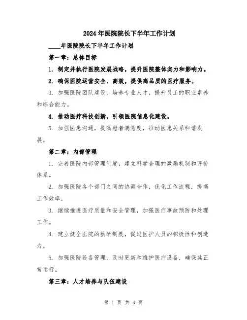 2024年医院院长下半年工作计划