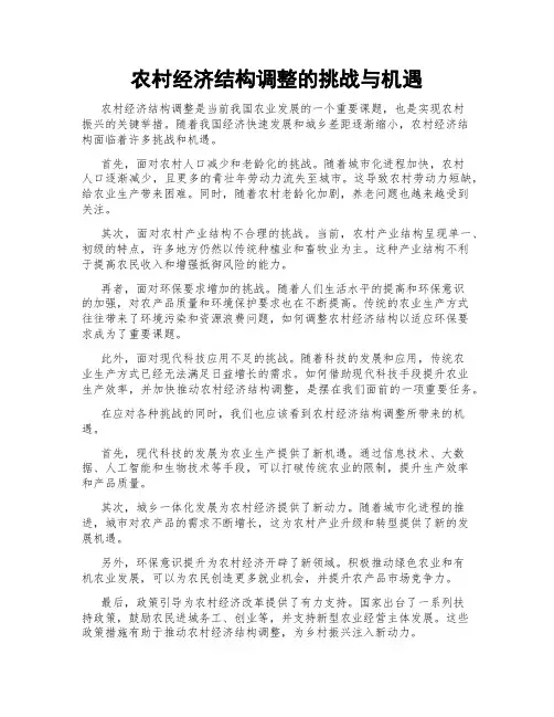农村经济结构调整的挑战与机遇