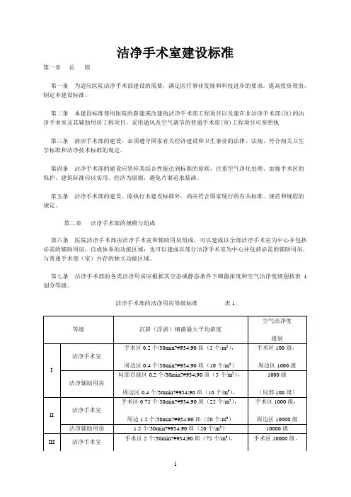 洁净手术室建设标准