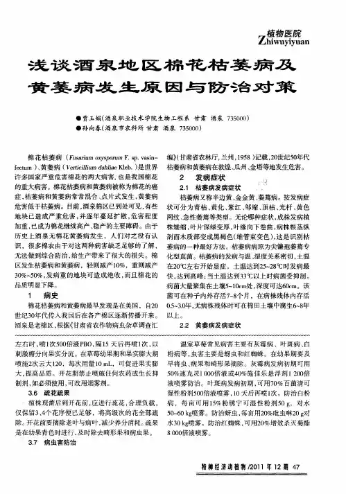 浅谈酒泉地区棉花枯萎病及黄萎病发生原因与肪治对策
