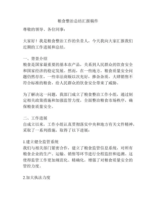 粮食整治总结汇报稿件