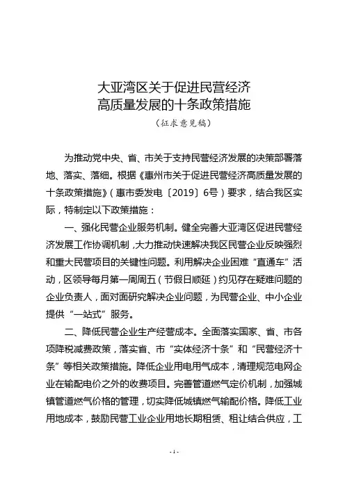 大亚湾区关于促进民营经济