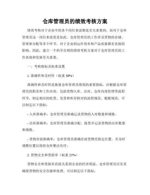 仓库管理员的绩效考核方案