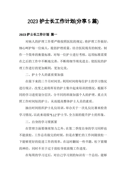 2023护士长工作计划(分享5篇)