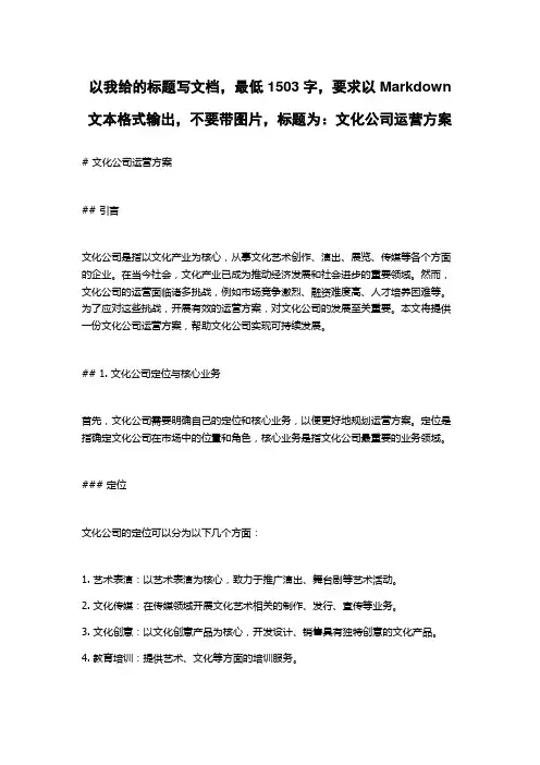 文化公司运营方案