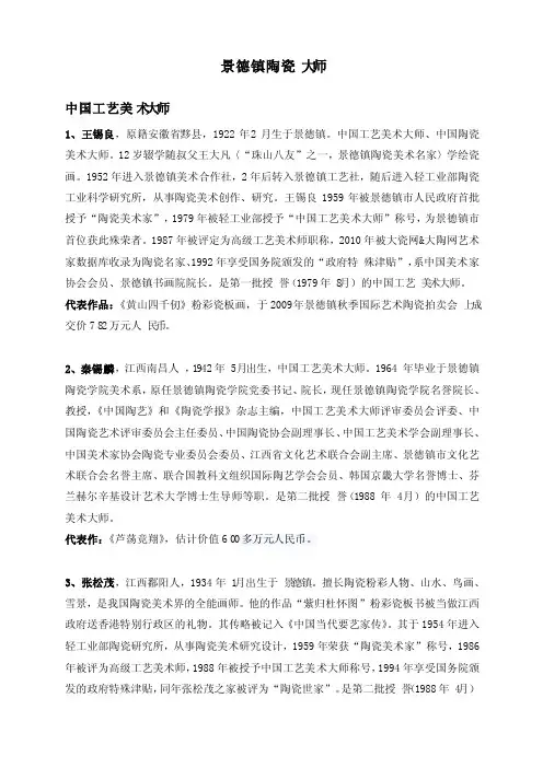 景德镇陶瓷大师详细资料