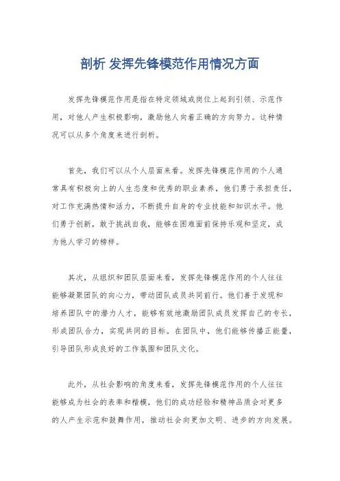 剖析 发挥先锋模范作用情况方面