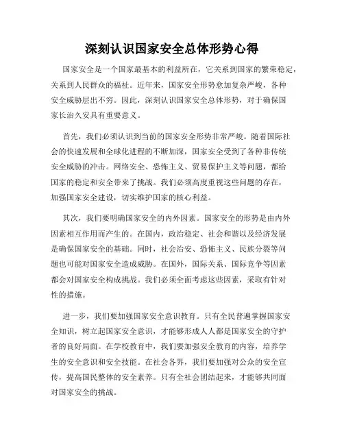 深刻认识国家安全总体形势心得