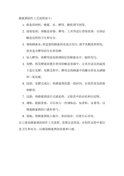 蜂蜜酒制作工艺流程