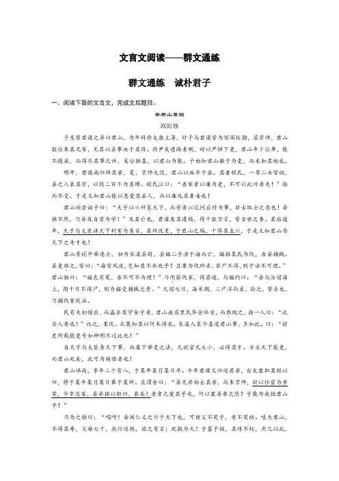 2020高考语文江苏专版大二轮复习练习：文言文阅读——群文通练 群文通练 Word版含解析