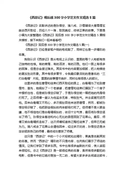 《西游记》观后感300字小学范文作文精选5篇