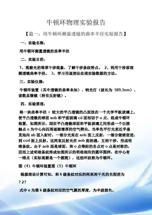 工作报告之牛顿环物理实验报告