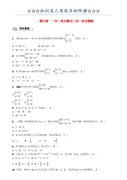 第六讲 一元一次方程与二元一次方程组