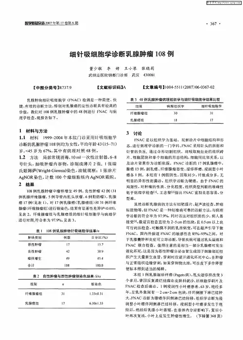 细针吸细胞学诊断乳腺肿瘤108例